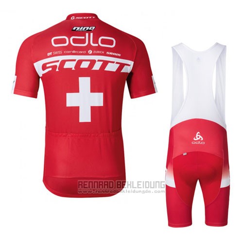 2016 Fahrradbekleidung Scott Wei und Rot Trikot Kurzarm und Tragerhose