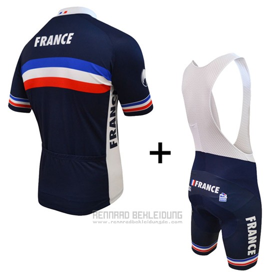 2016 Fahrradbekleidung Frankreich Blau und Wei Trikot Kurzarm und Tragerhose