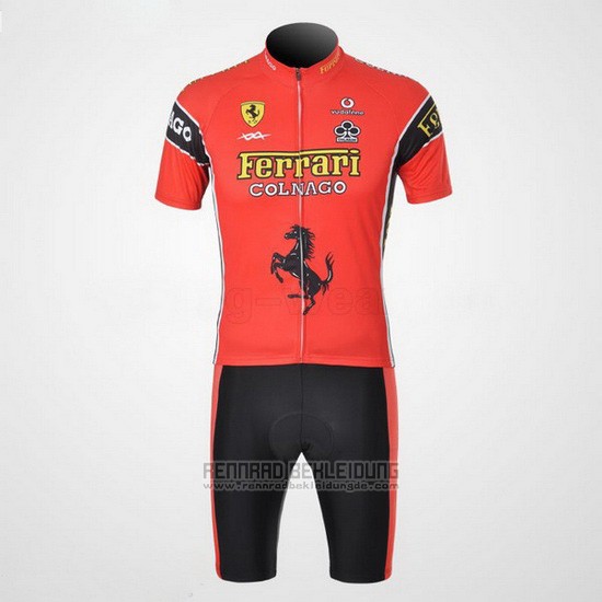 2010 Fahrradbekleidung Ferrari Shwarz und Rot Trikot Kurzarm und Tragerhose