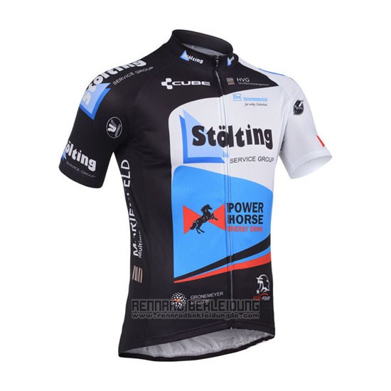 2013 Fahrradbekleidung Stolting Shwarz und Azurblau Trikot Kurzarm und Tragerhose