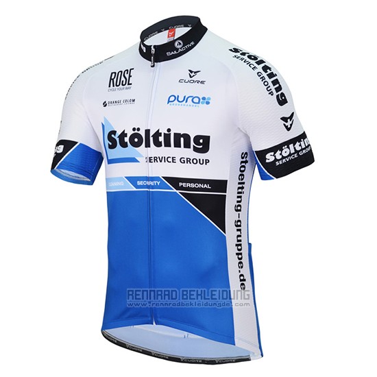 2017 Fahrradbekleidung Stolting Wei und Blau Trikot Kurzarm und Tragerhose