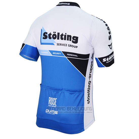 2017 Fahrradbekleidung Stolting Wei und Blau Trikot Kurzarm und Tragerhose