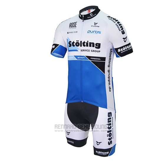 2017 Fahrradbekleidung Stolting Wei und Blau Trikot Kurzarm und Tragerhose