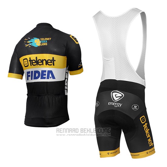 2017 Fahrradbekleidung Telenet Fidea Lions Shwarz Trikot Kurzarm und Tragerhose