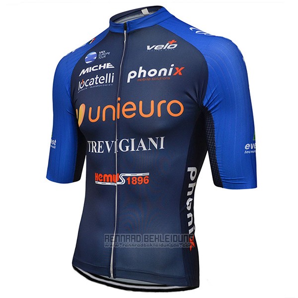 2017 Fahrradbekleidung Unieuro Trevigiani Blau Trikot Kurzarm und Tragerhose