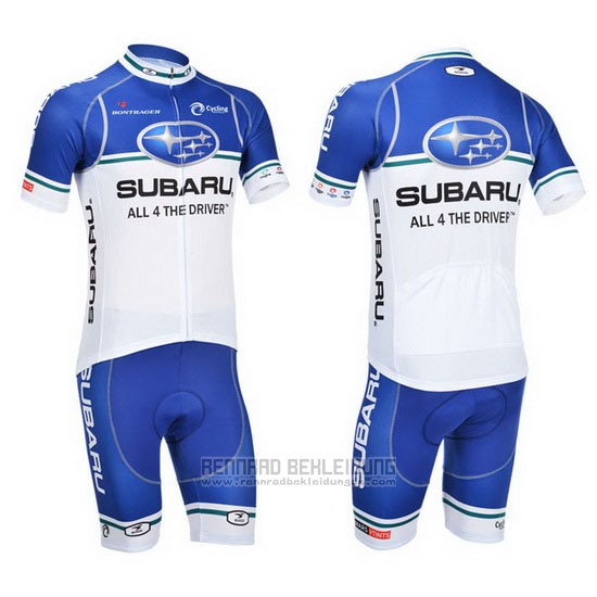 2013 Fahrradbekleidung Subaru Wei und Azurblau Trikot Kurzarm und Tragerhose